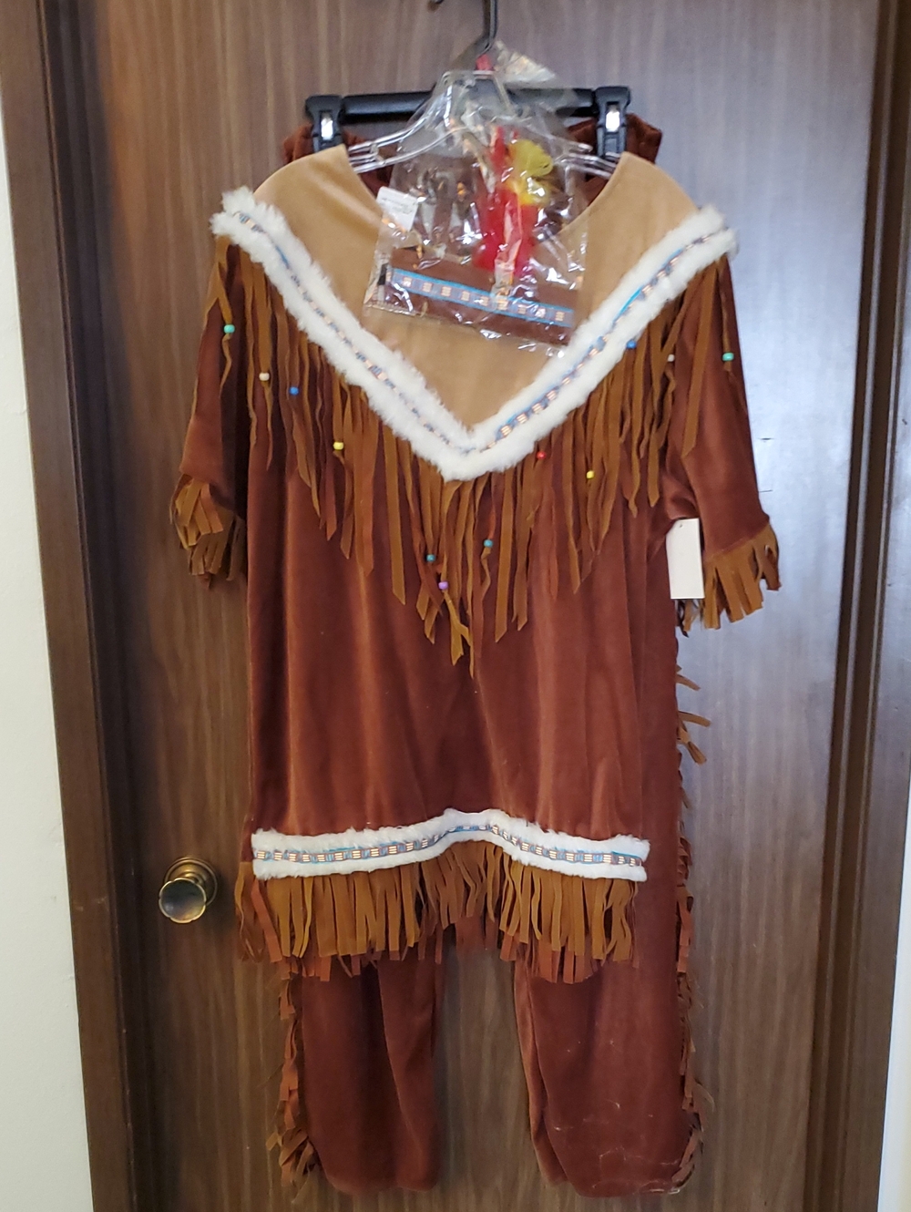 Adult Brown Fringe Costume Dress with Bead Trim - Brand